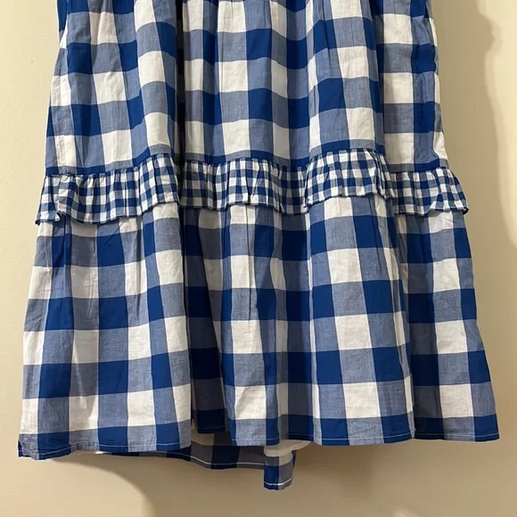 J.Crew Flutter-Sleeve Ruffle-Tiered Midi Dress Gingham Combo Blue White Size XL - Picture 14 of 14
